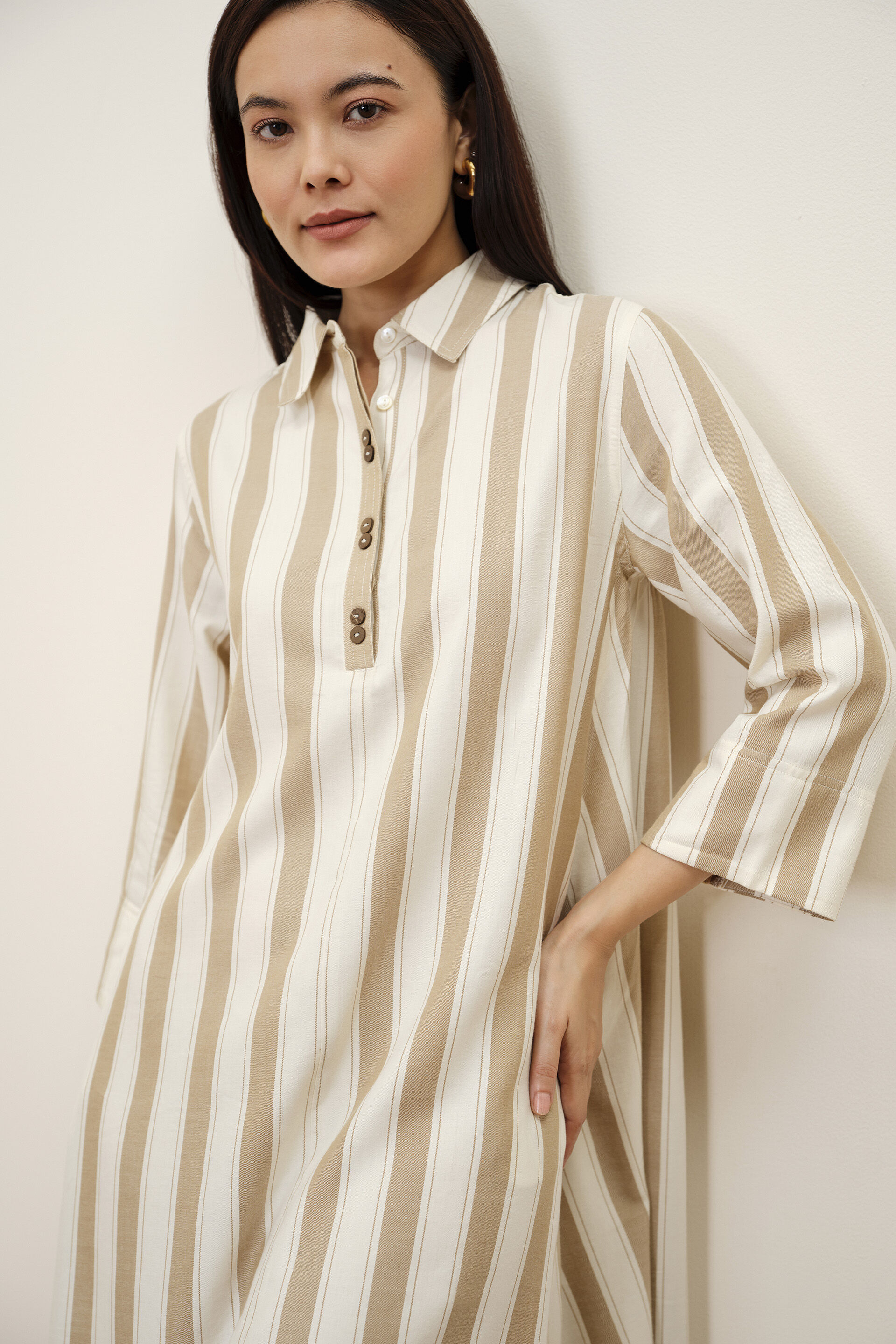 Winona Striped Dress, Beige, image 2